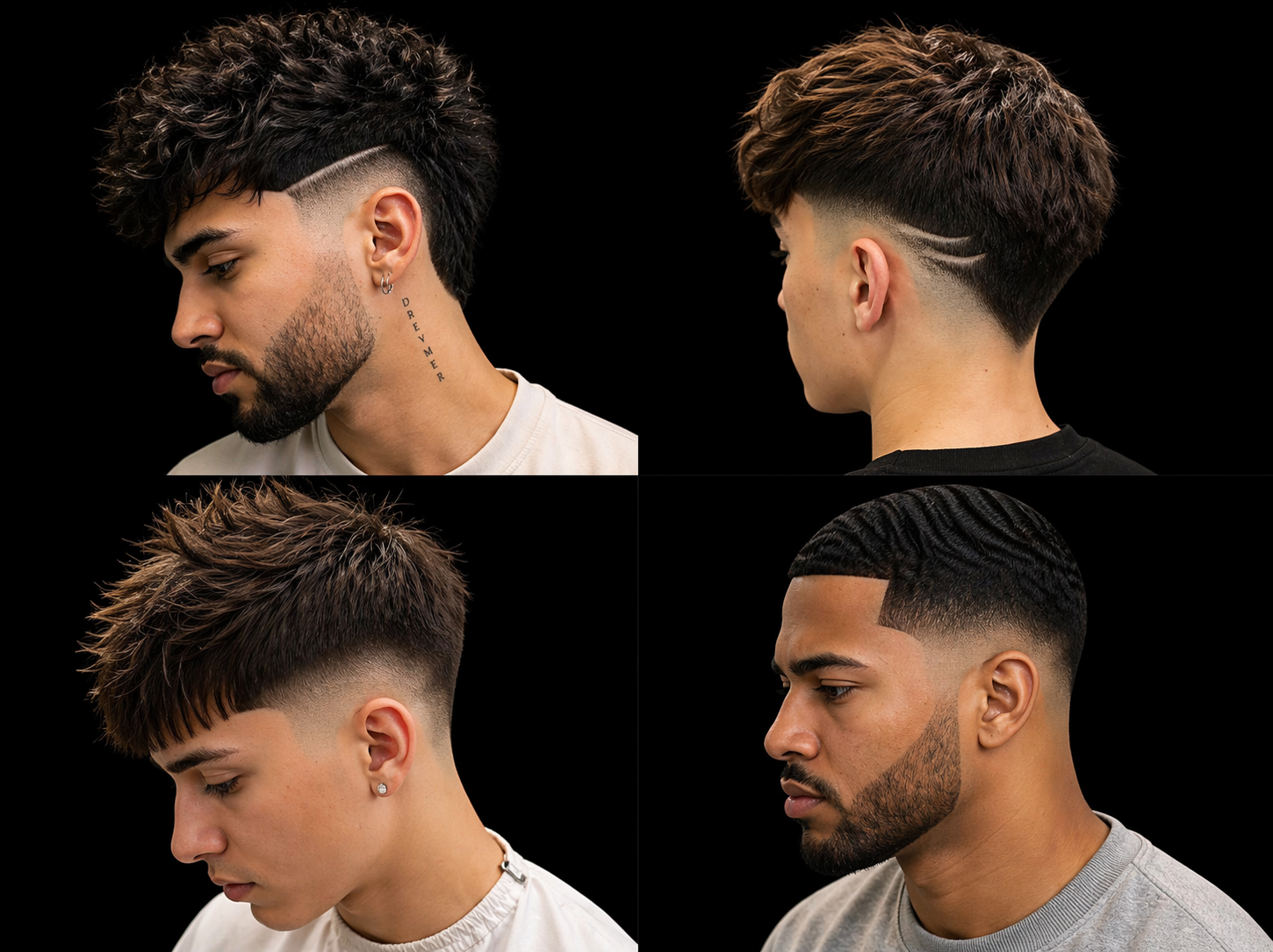 Front portrait of a man with curly hair and a low taper fade